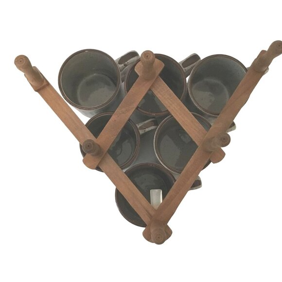 VINTAGE Japan Stoneware Home Sweet Home Mugs Set of 6 + Adjustable Rack NOS - Picture 2 of 8